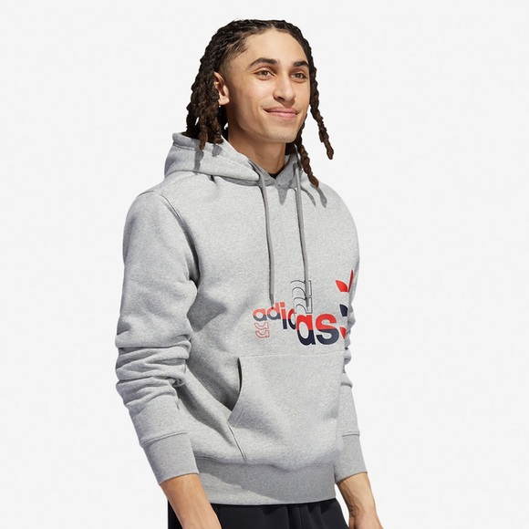 Adidas Originals Men’s Logo Play Pullover Hoodie Size Large H31324 NWT Grey. - Picture 2 of 4